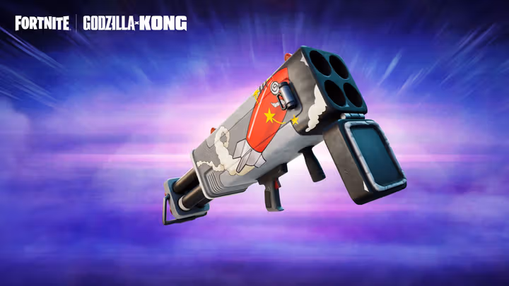 A screenshot of a rocket launcher in Fortnite
